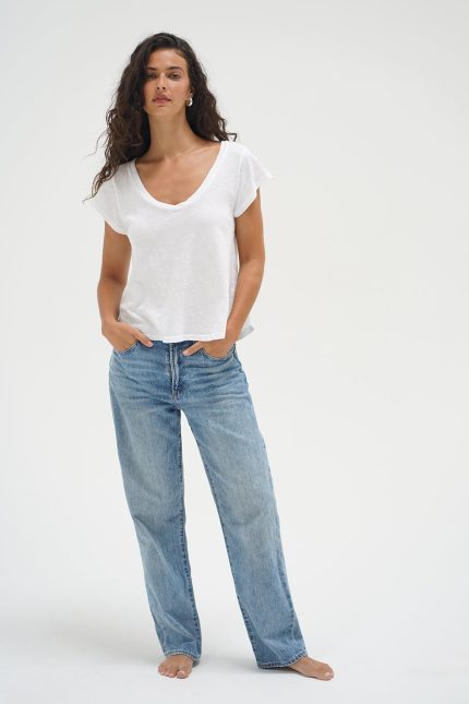 Kaden Cotton V Neck - White